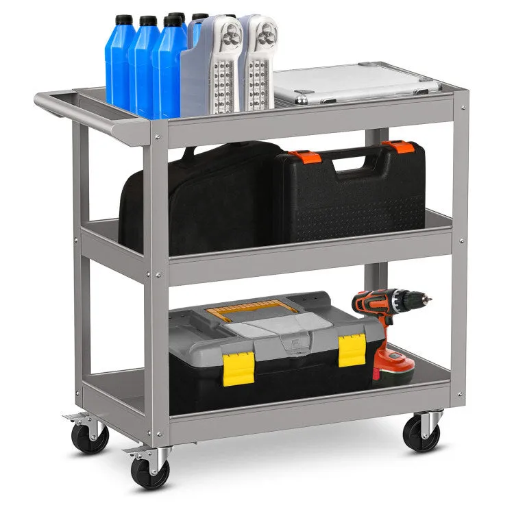 3-Tier Metal Utility Cart Trolley Tool with Flat Handle and 2