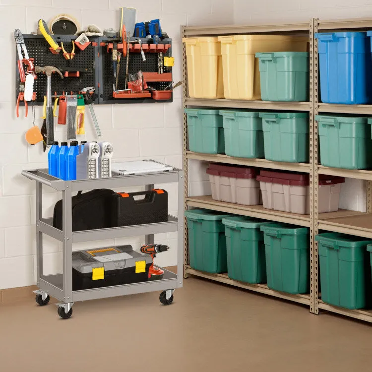 3-Tier Metal Utility Cart Trolley Tool with Flat Handle and 2