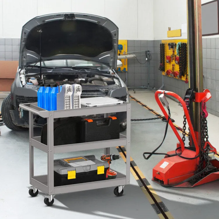 3-Tier Metal Utility Cart Trolley Tool with Flat Handle and 2