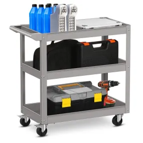 3-Tier Metal Utility Cart Trolley Tool with Flat Handle and 2