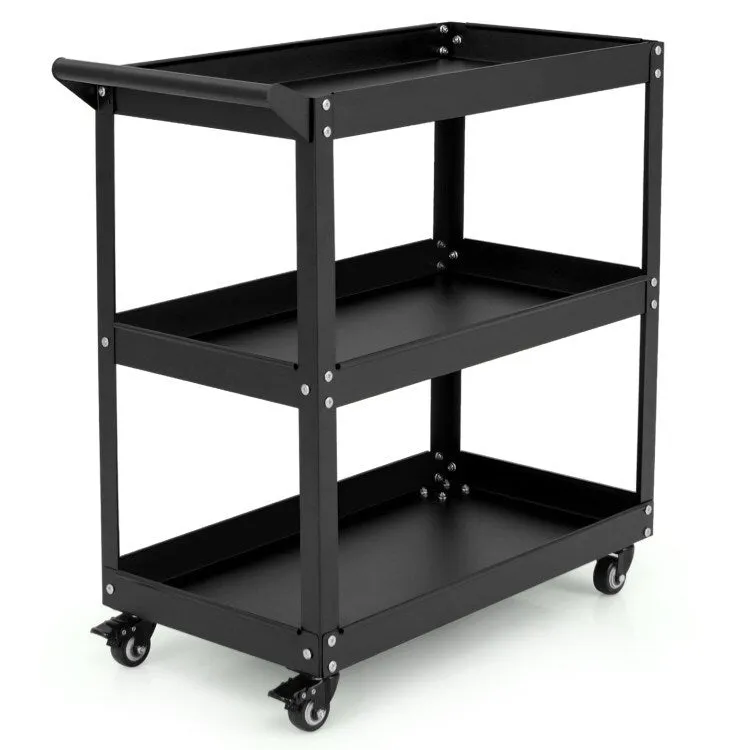 3-Tier Rolling Tool Cart with Spacious Shelves, 4 Universal
