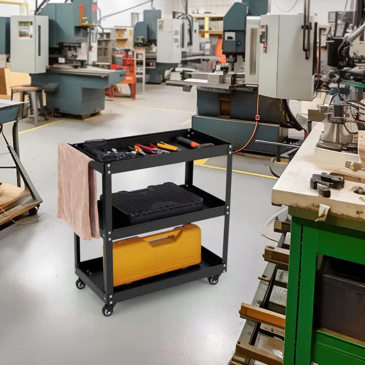 3-Tier Rolling Tool Cart with Spacious Shelves, 4 Universal