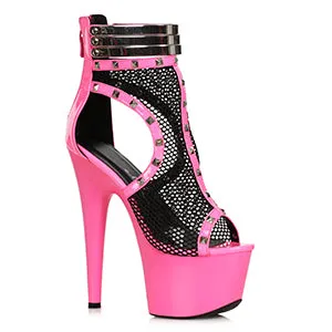709-FORGE 7" Stiletto Boot with Fishnet and Stud Embellishments