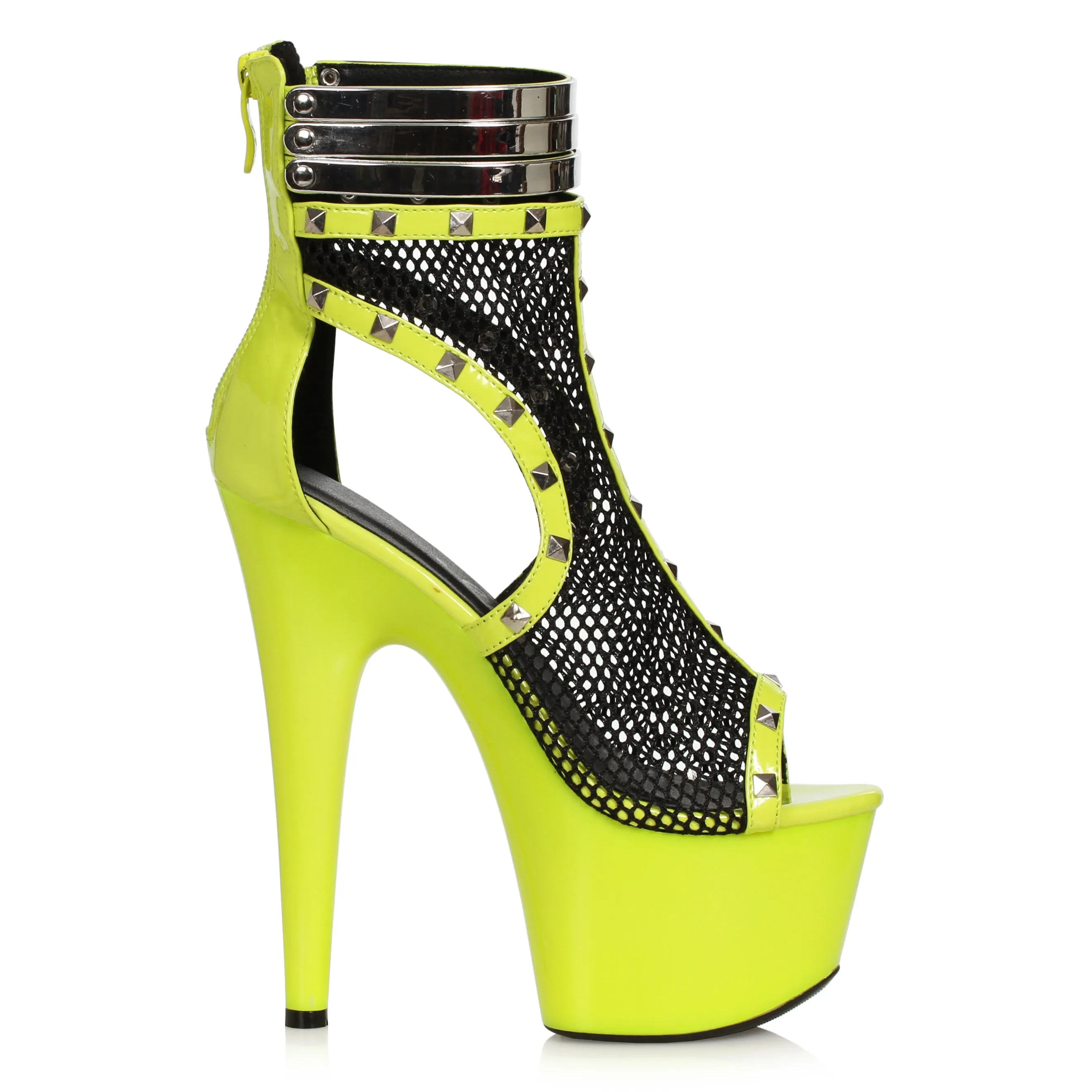 709-FORGE 7" Stiletto Boot with Fishnet and Stud Embellishments