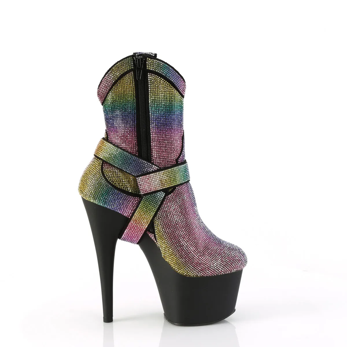 Adore 1029RS Rainbow Rhinestone 7" Heel Platform Western Cowgirl Ankle Boots -Direct