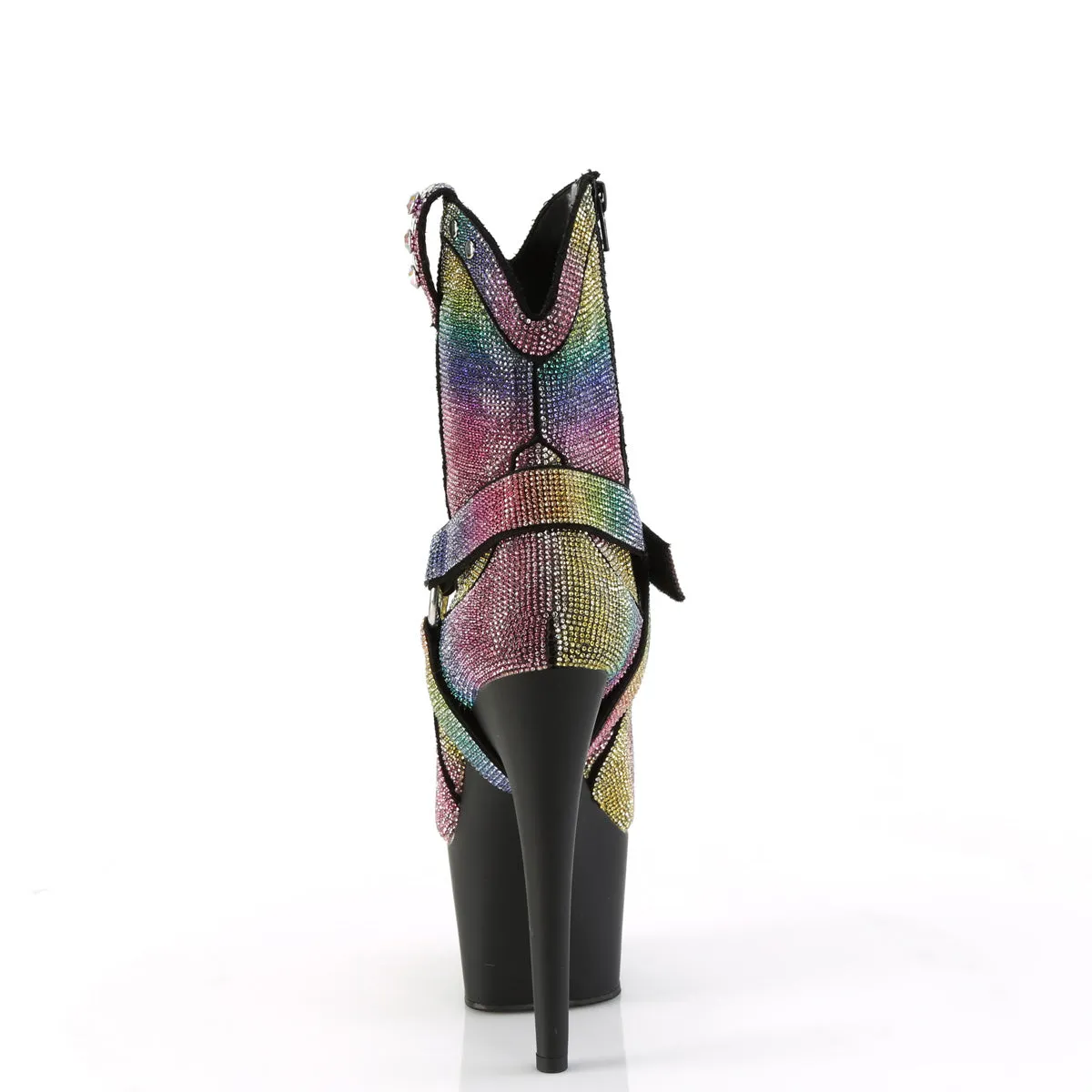 Adore 1029RS Rainbow Rhinestone 7" Heel Platform Western Cowgirl Ankle Boots -Direct