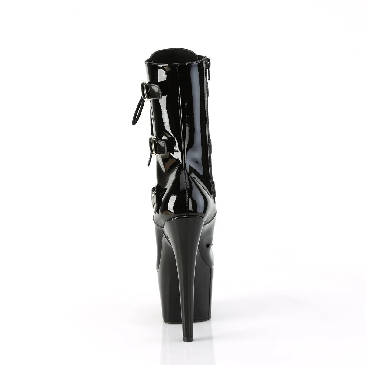 Adore 1043 Black Patent 7" Heel Platform Triple Strap Mid Calf Boots -Direct
