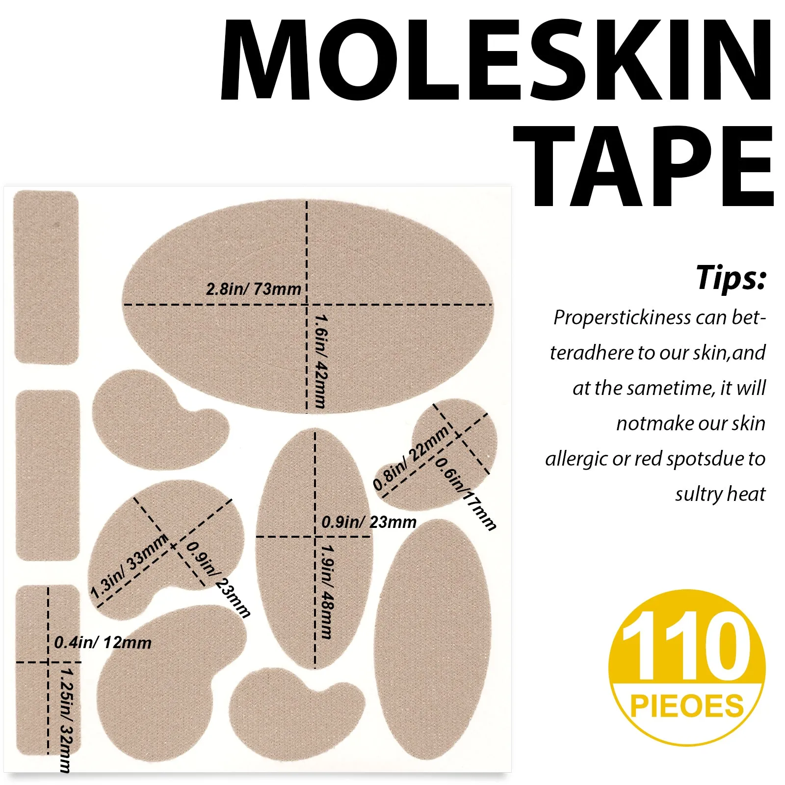 Aliver MOLESKIN TAPE Heel Stickers Blister Prevention Pads