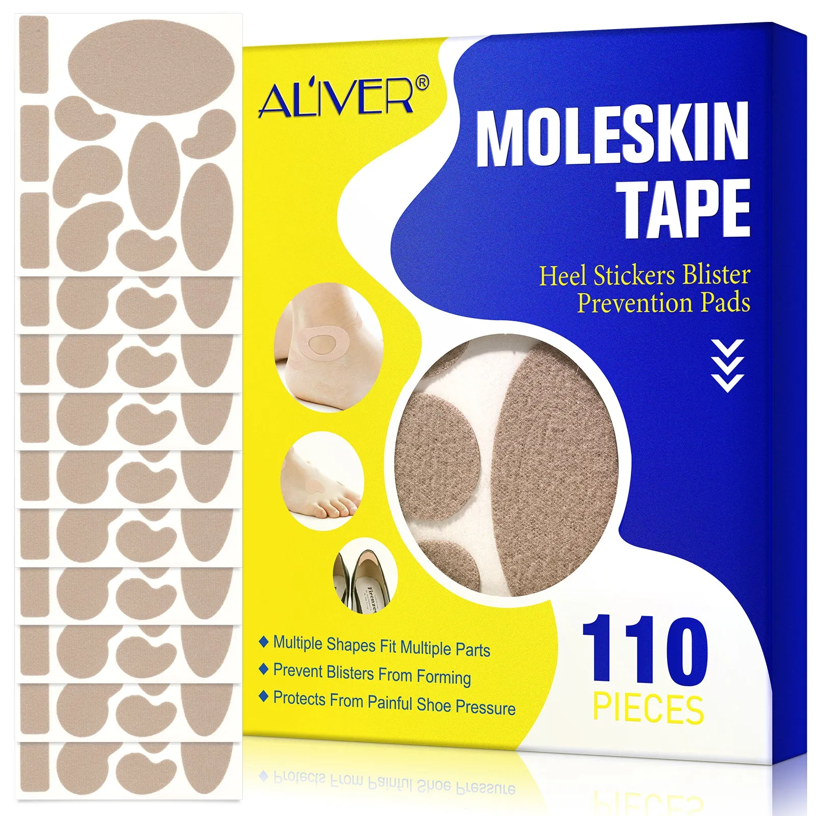 Aliver MOLESKIN TAPE Heel Stickers Blister Prevention Pads