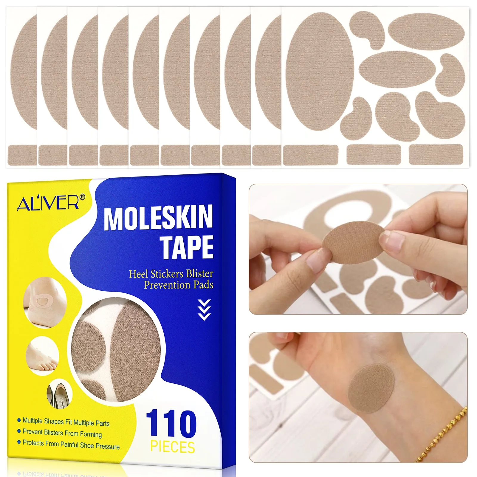 Aliver MOLESKIN TAPE Heel Stickers Blister Prevention Pads