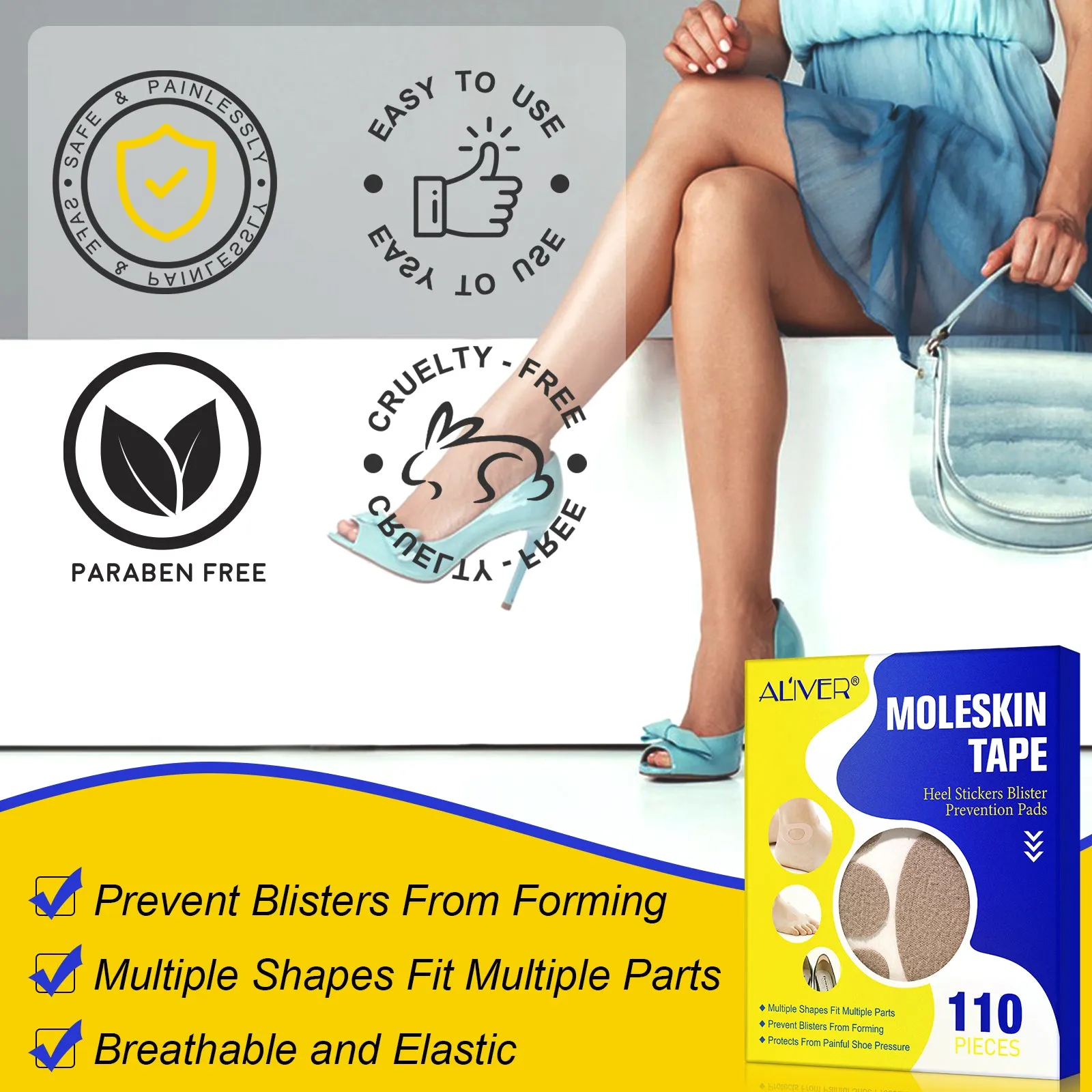Aliver MOLESKIN TAPE Heel Stickers Blister Prevention Pads