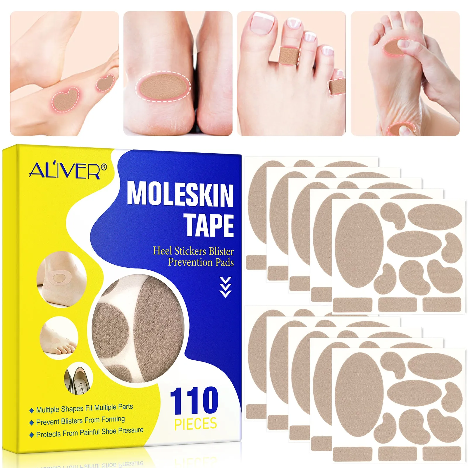 Aliver MOLESKIN TAPE Heel Stickers Blister Prevention Pads