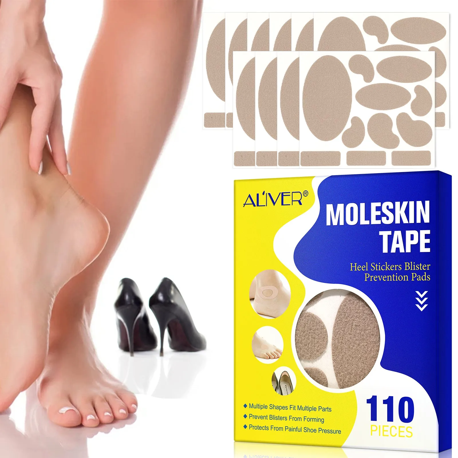 Aliver MOLESKIN TAPE Heel Stickers Blister Prevention Pads