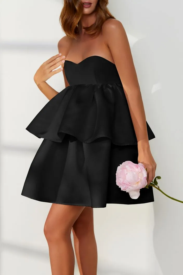 Angie Elegant Off Shoulder Black Short Evening Dress