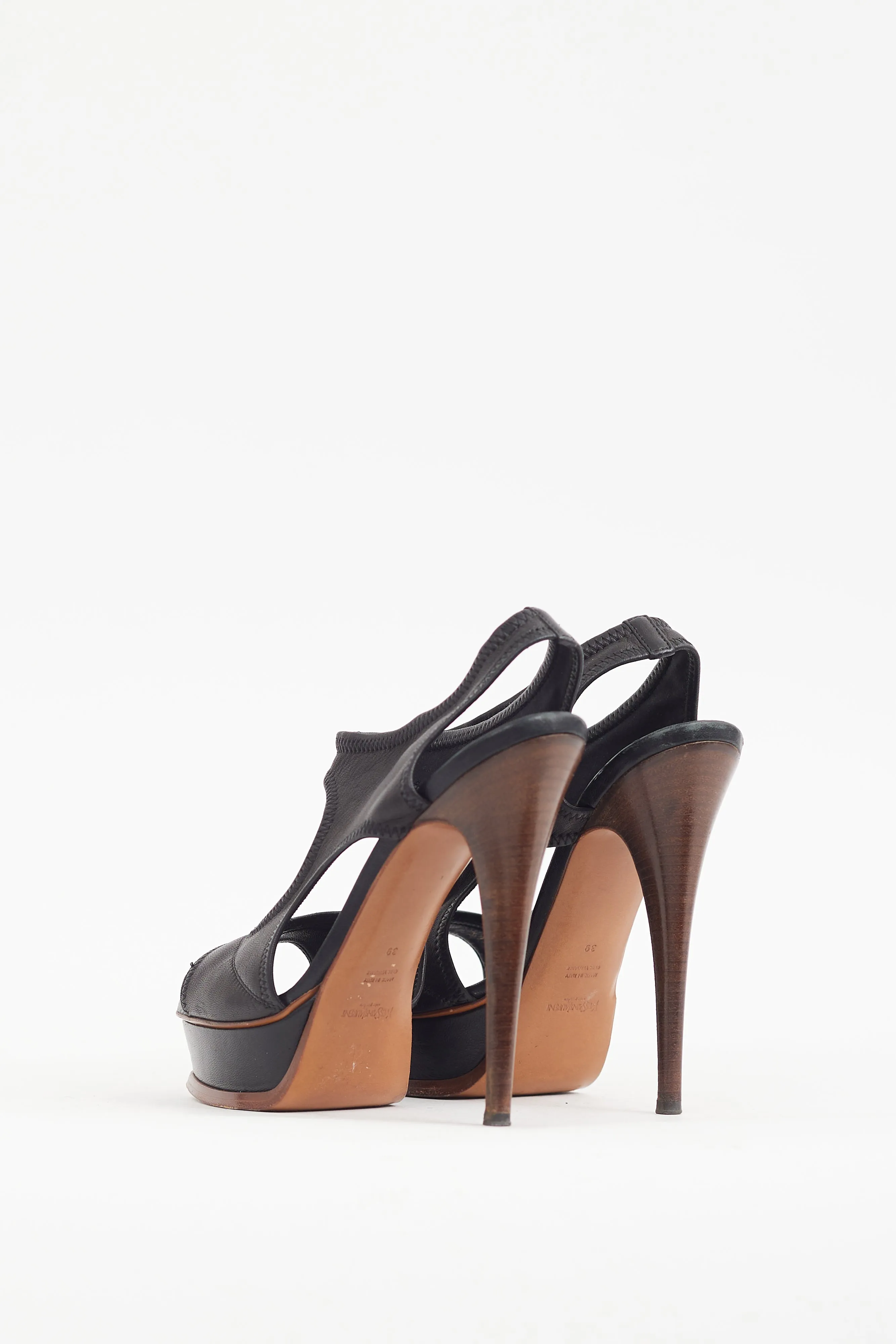 Black Leather Cutout Platform Heel