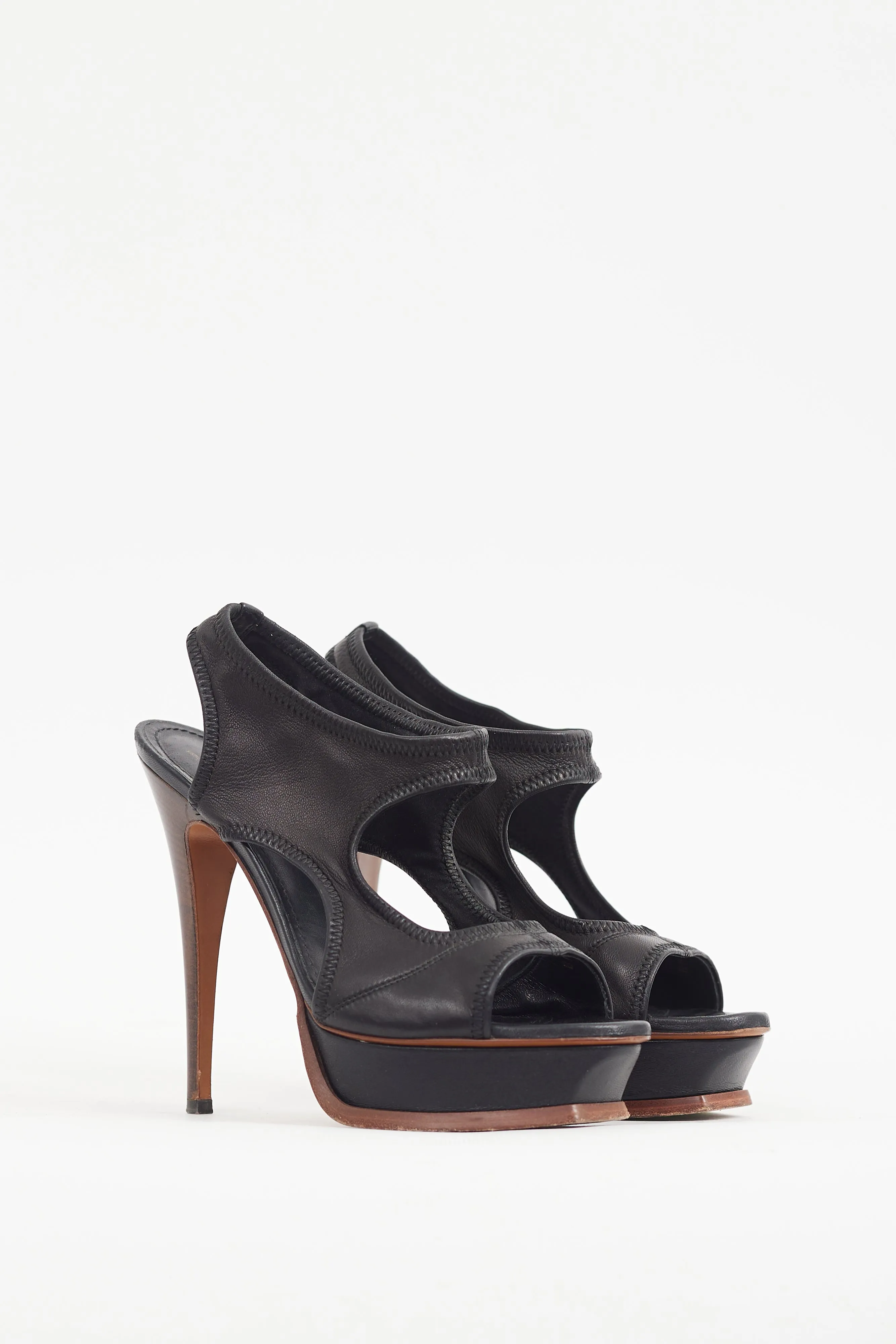 Black Leather Cutout Platform Heel