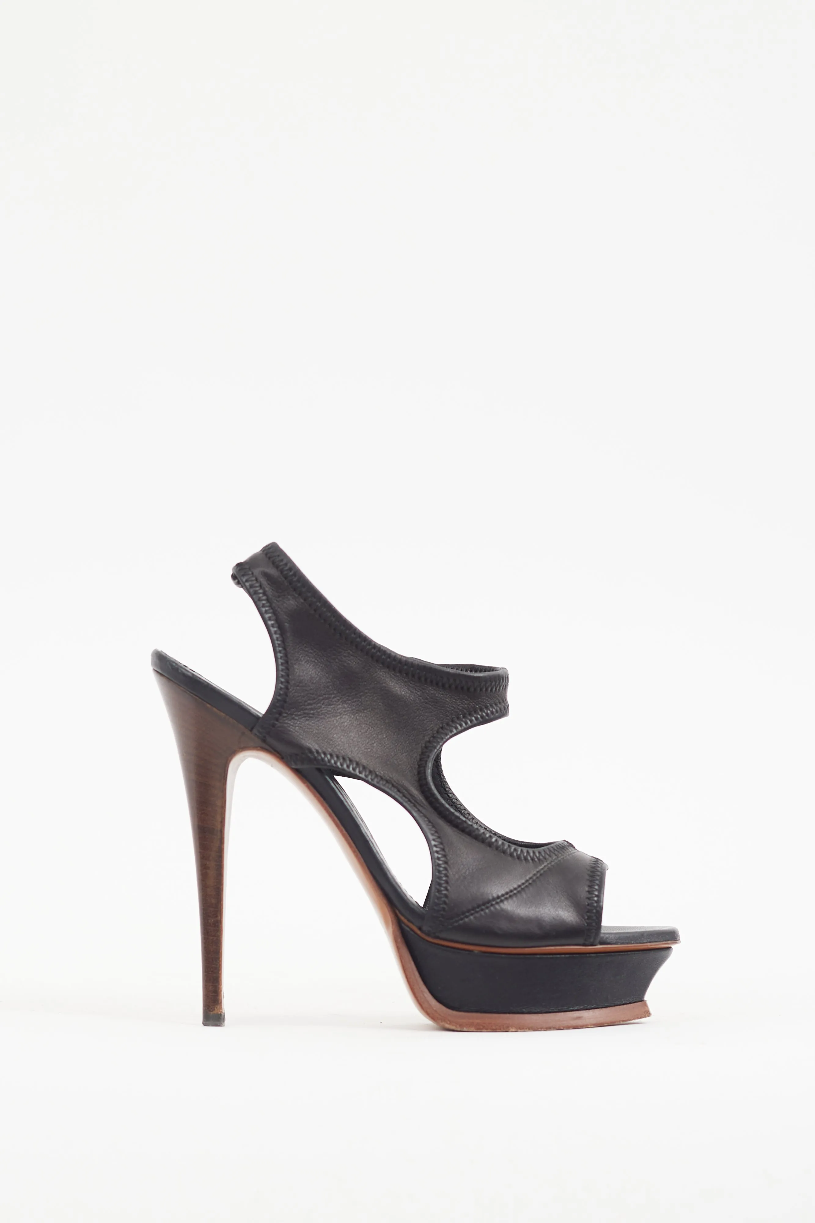 Black Leather Cutout Platform Heel