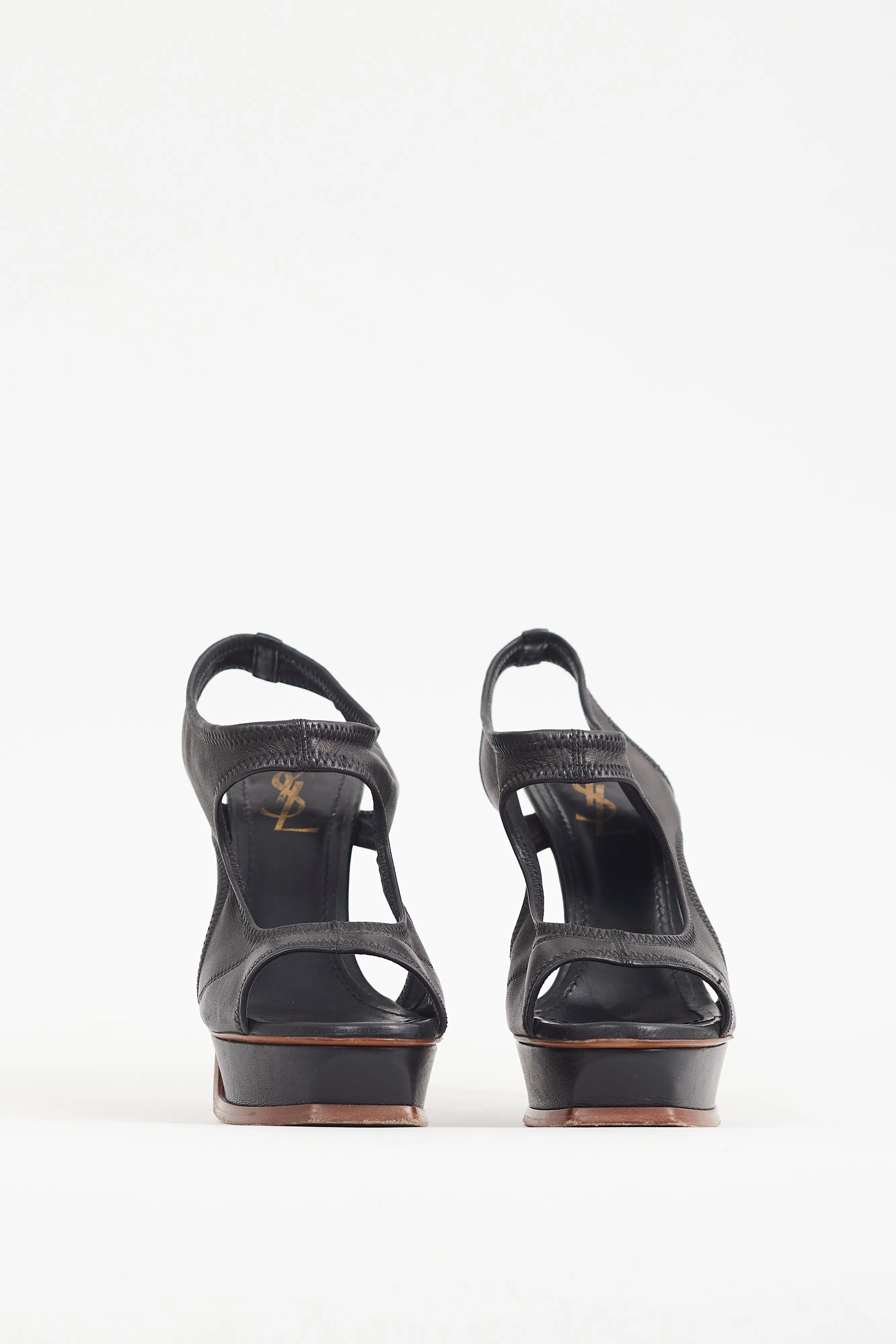 Black Leather Cutout Platform Heel