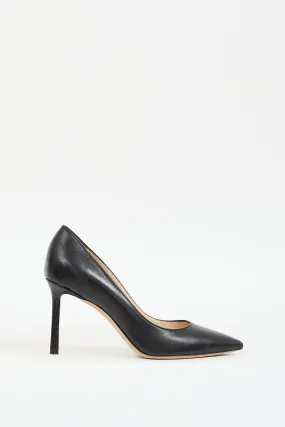 Black Leather Romy Pointed Toe Pump
