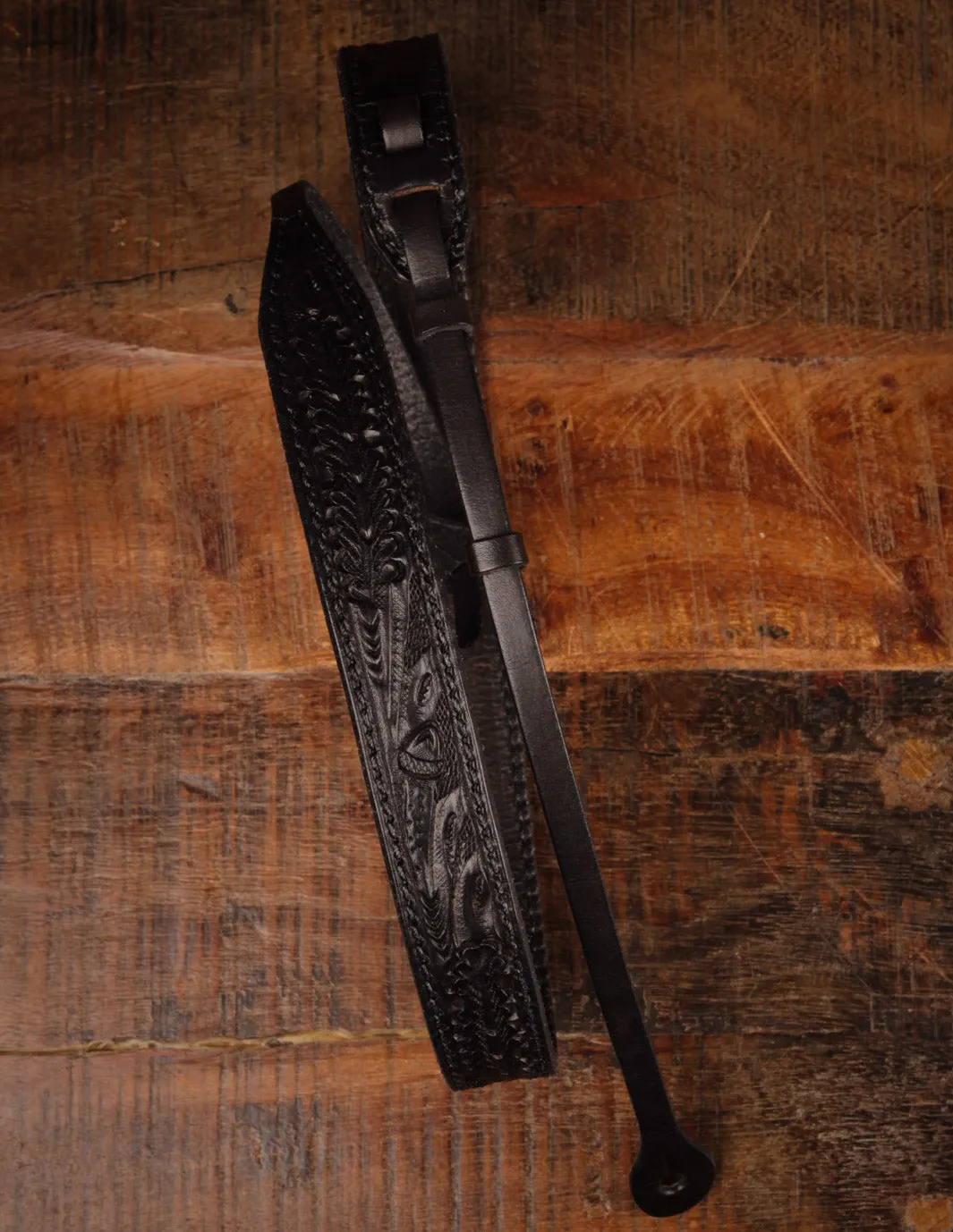 El Dorado Mandolin Tooled Leather Strap Black