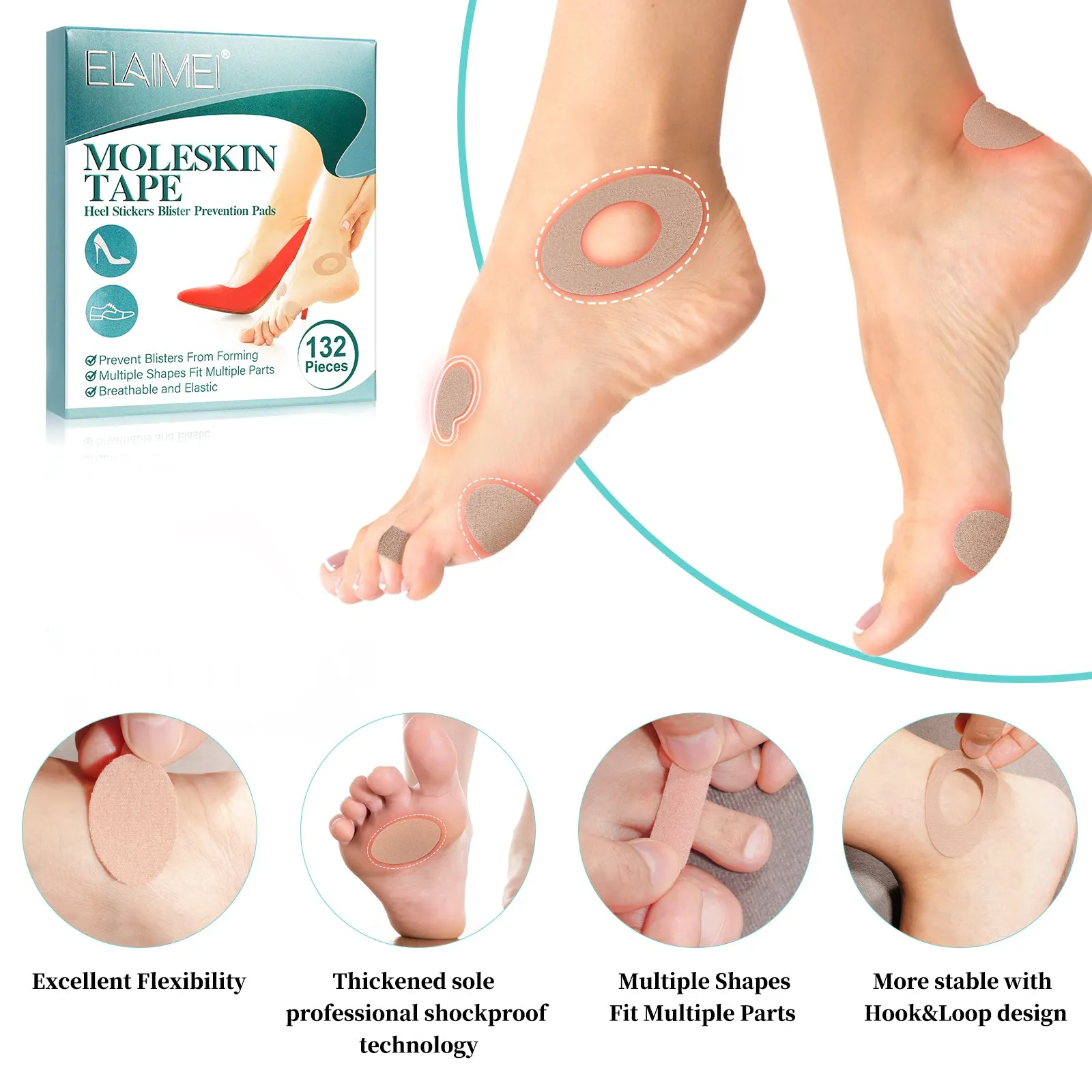 Elaimei Moleskin Tape Flannel Adhesive Pads Heel Stickers Blister Prevention Pads