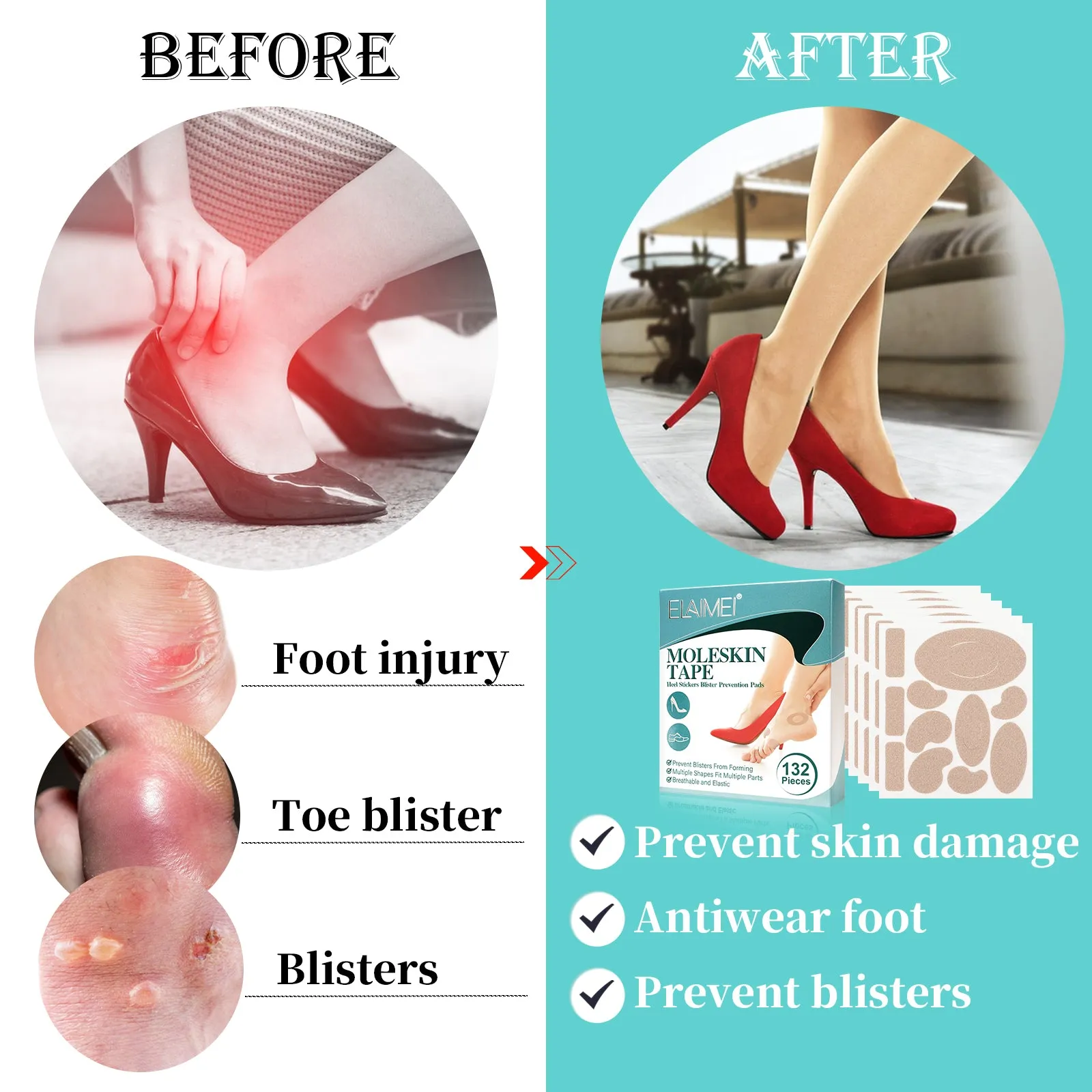 Elaimei Moleskin Tape Flannel Adhesive Pads Heel Stickers Blister Prevention Pads
