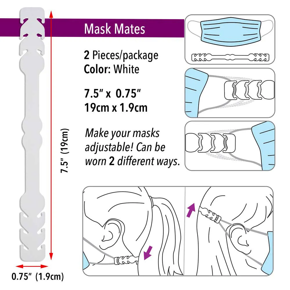 Fablastic Mask Mates Comfort Extender Accessory, 7.5" Long with 3 Adjustable Levels, White (2 Pieces)