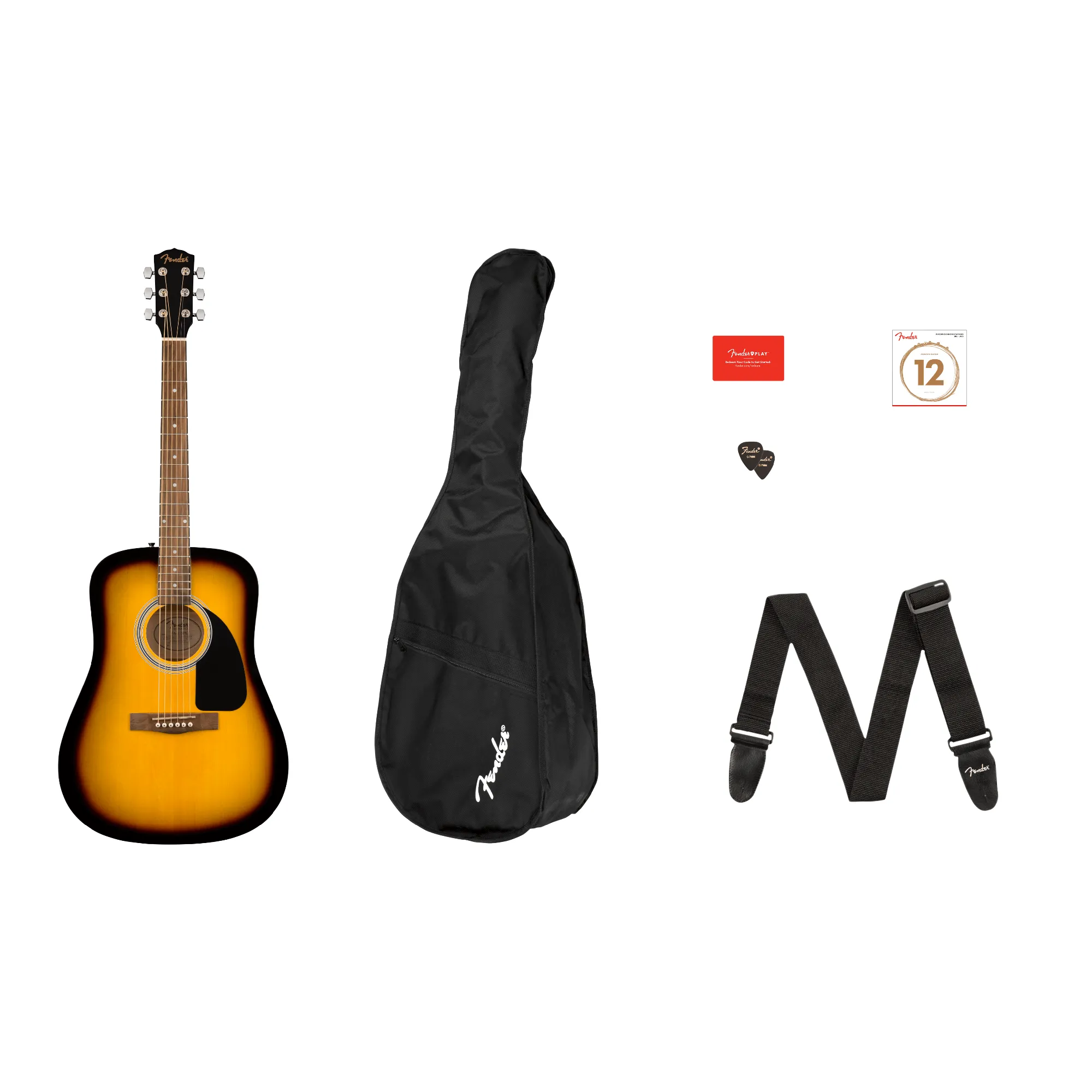 Fender FA-115 Dreadnought Pack, Sunburst, Walnut Fingerboard, Acoustic Guitar